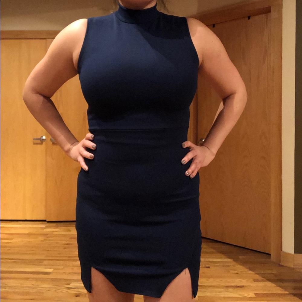 Misguided Navy Mock Neck Dress